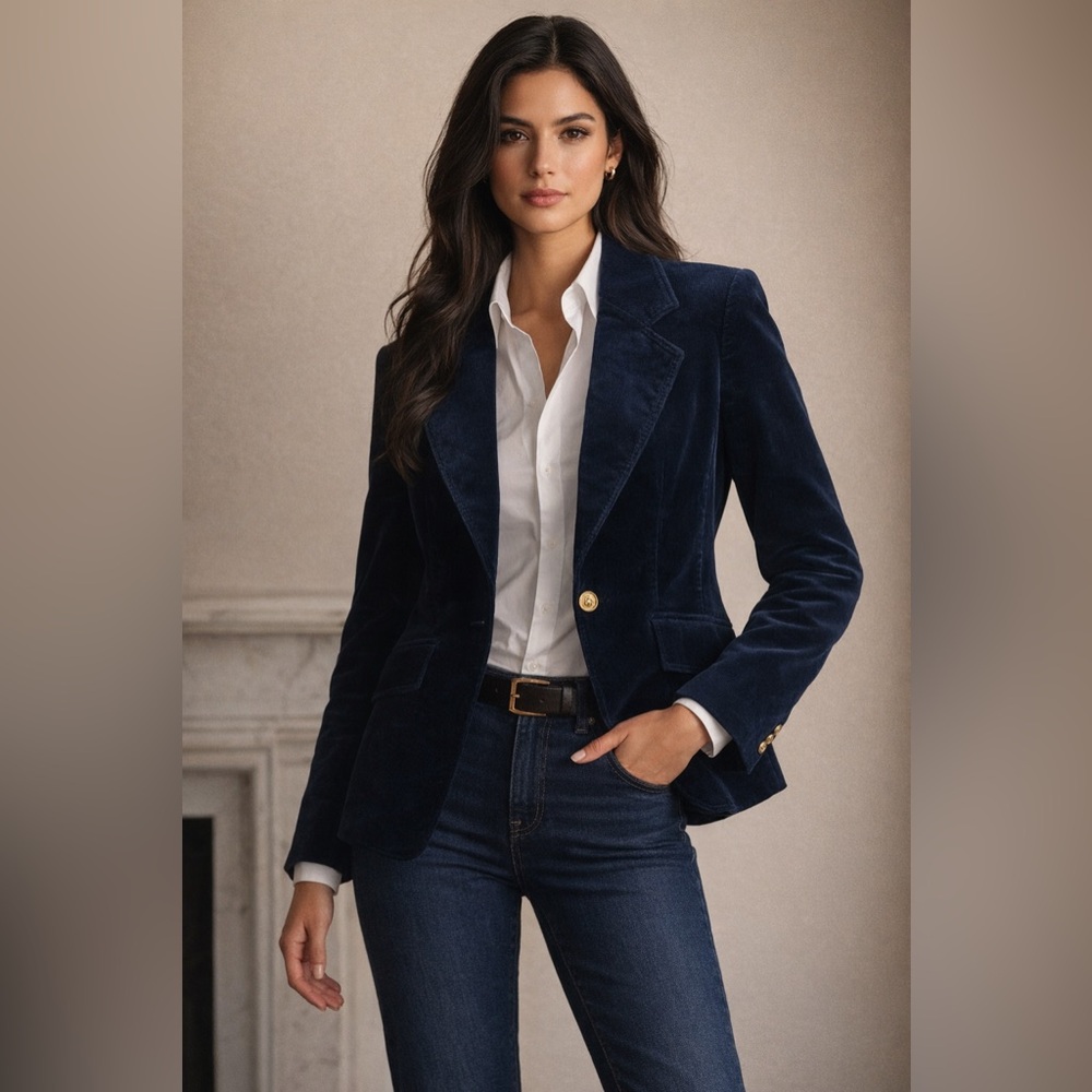St John Sport Tailored Navy Corduroy Blazer with Gold Button